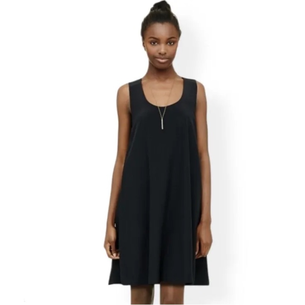Club Monaco Rosan 100% Silk Black Side Banded Sleeveless Trapeze Dress Size 8